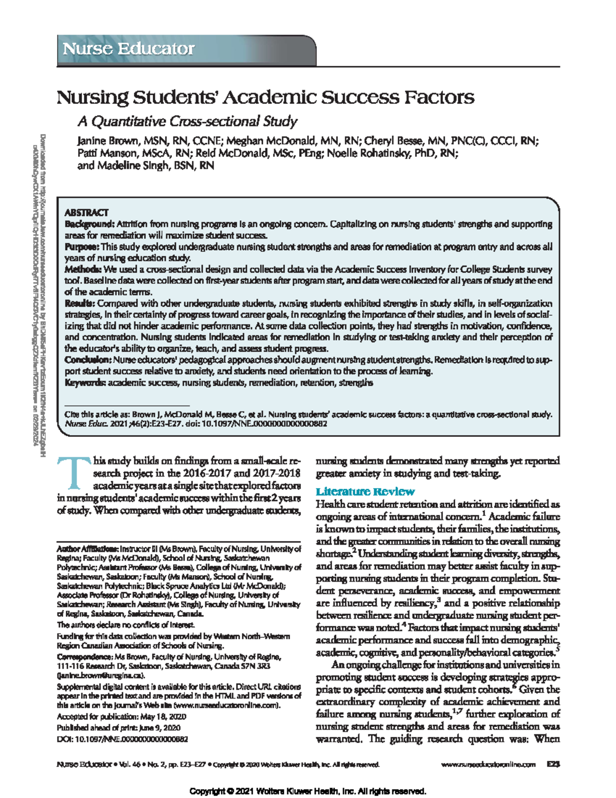 NUR 401: Factors Affecting Academic Success in Nursing Students ...