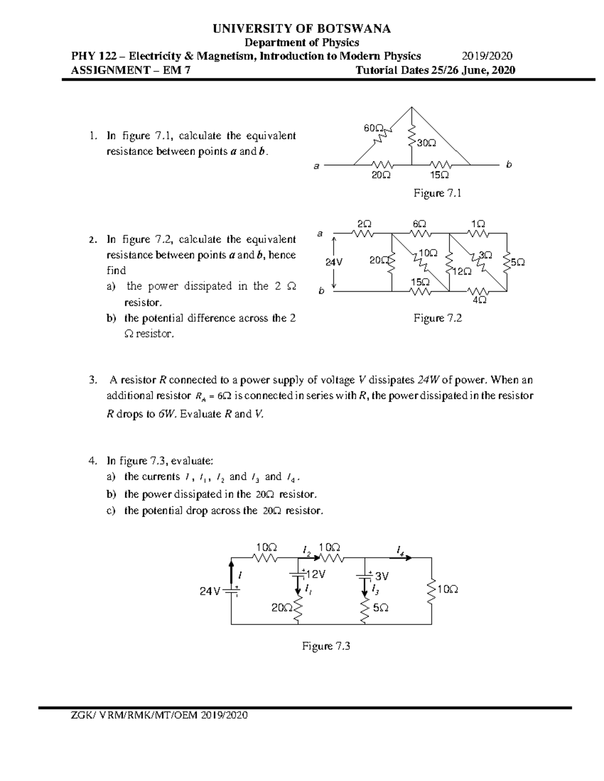PHY 122 EM 7 Assignment: Electricity & Magnetism Practice Questions ...