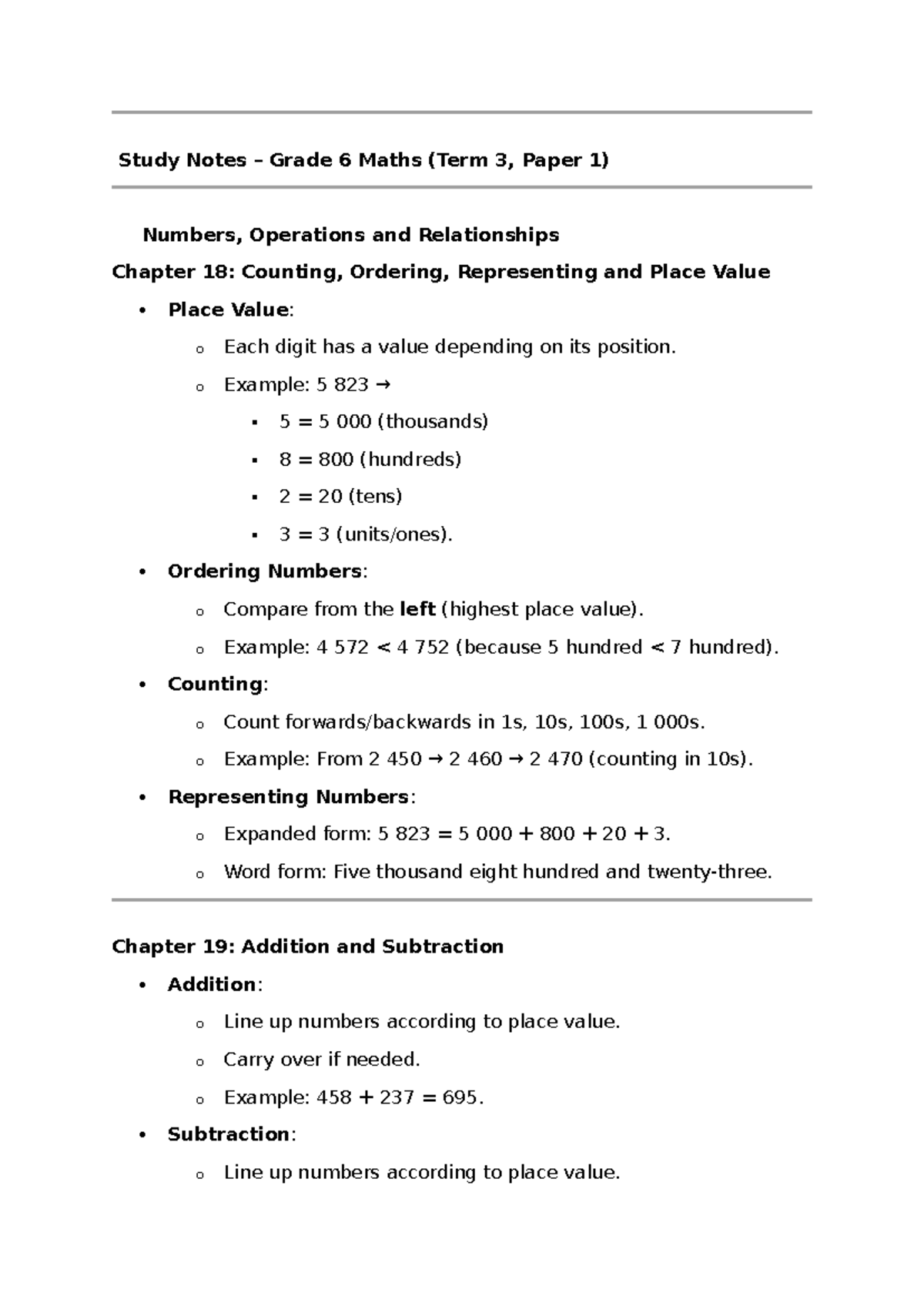 Study Notes Grade 6 Maths (Term 3) - Key Concepts and Examples - Studocu