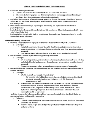 PSYC 337 -Lectures - notes - WEEK 1 LECTURE 1 WHY define mental illness ...