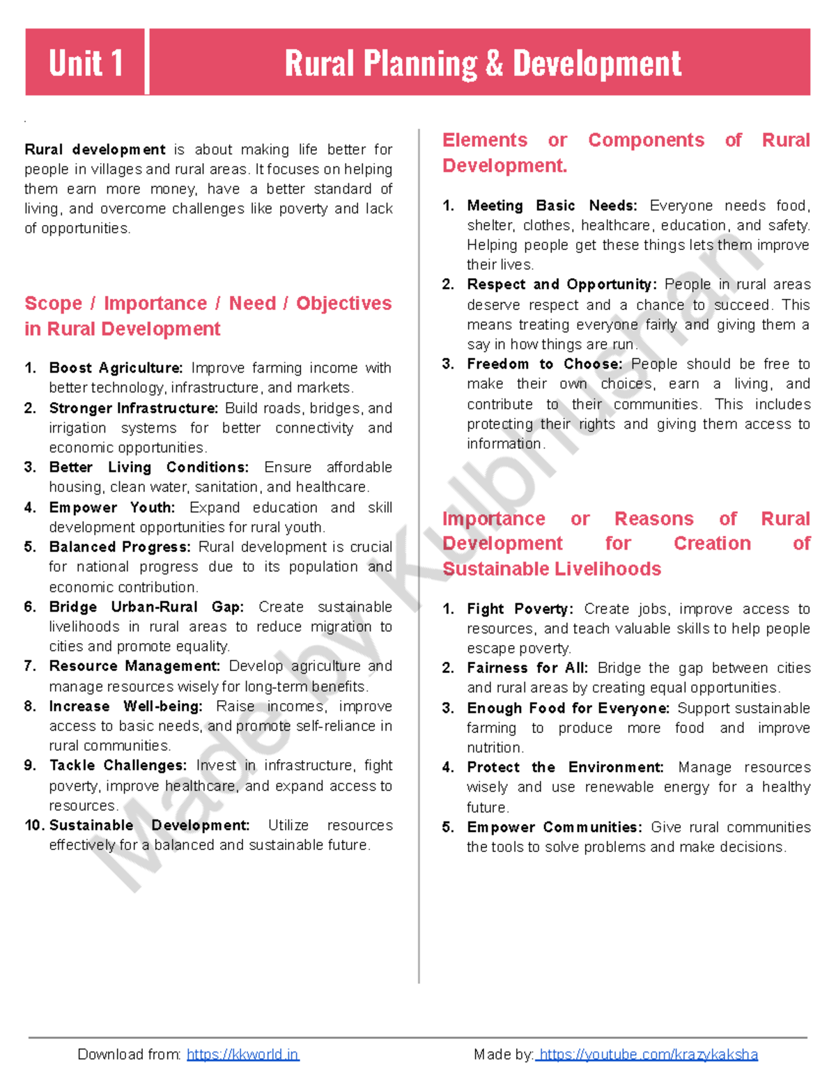 Unit 1 Rural Planning Development: Key Concepts and Initiatives - Studocu