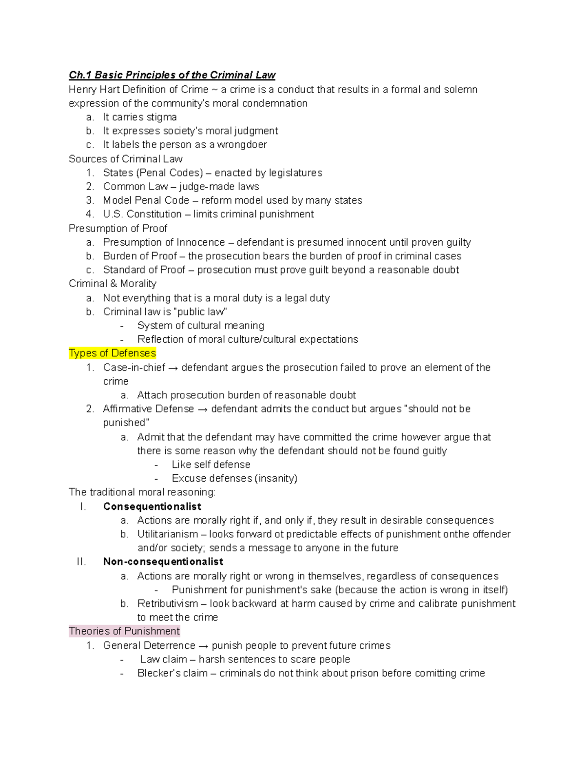 Criminal Law Outline (CRIM 101): Key Principles and Concepts - Studocu