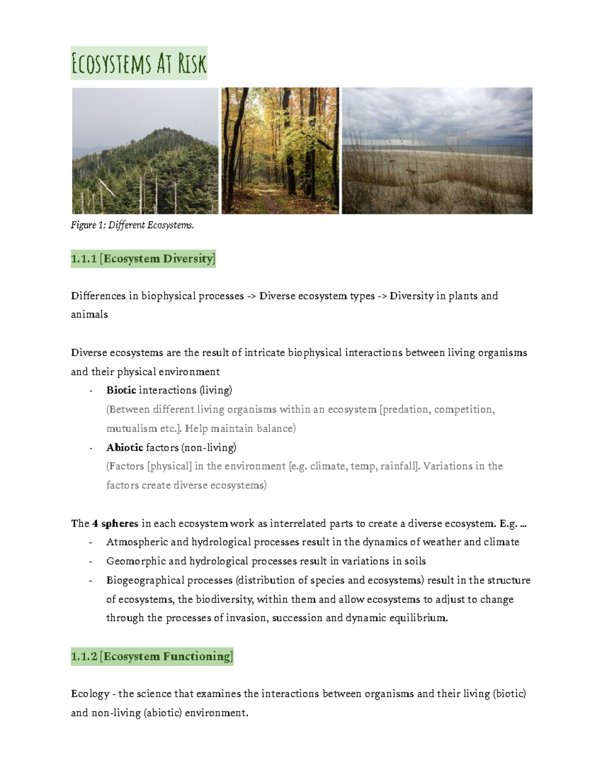 HSC Geography Ecosystems at Risk Notes: Understanding Biodiversity and ...