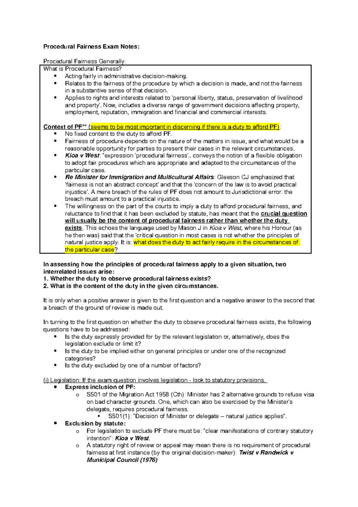 PF Exam Notes: Understanding Procedural Fairness in Admin Law - Studocu