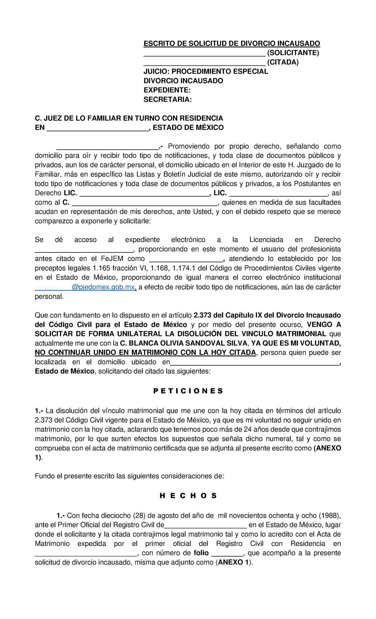 Escrito De Divorcio Incausado Cdmx Antitesis Juridica Imagesformato De ...