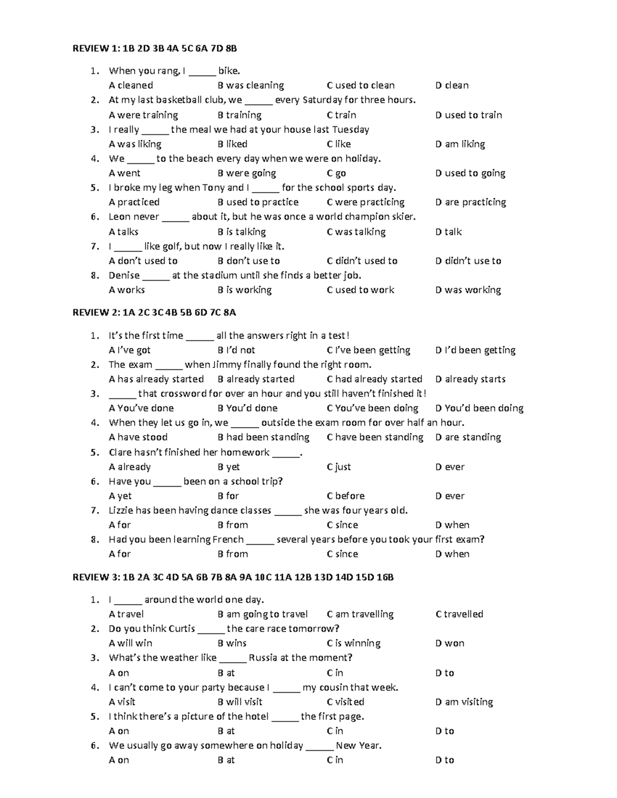 Grammar Exercises and Answers for Practice - Studocu