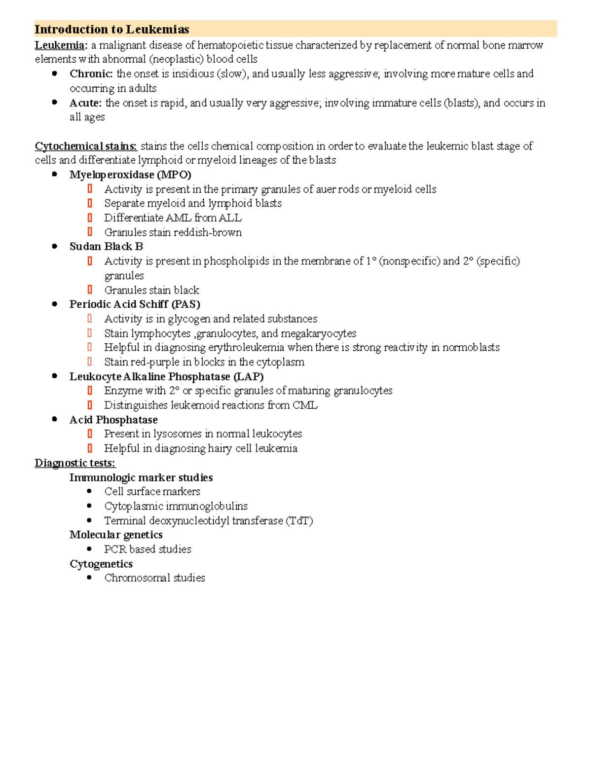 Lecture Notes on Leukemias: Classification and Diagnostic Features ...