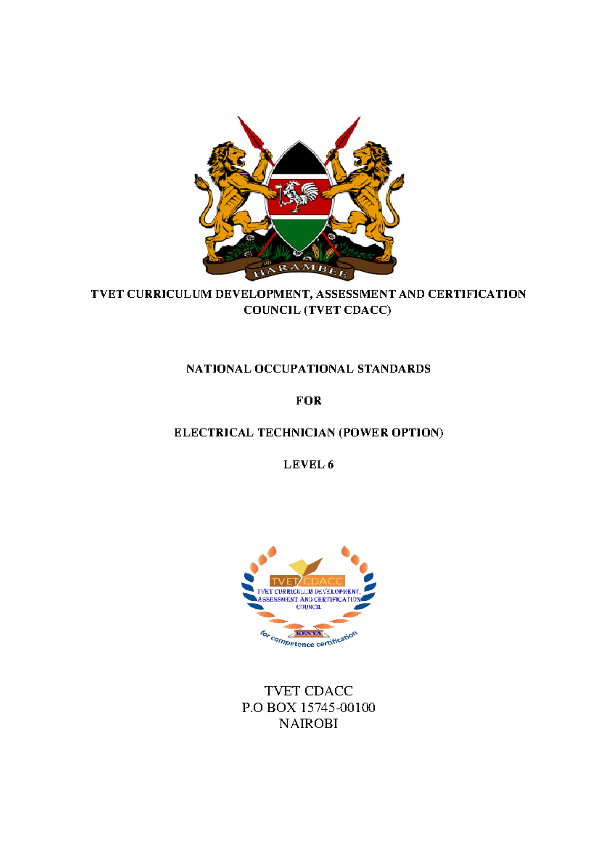 TVET CDACC National Occupational Standards for Electrical Technician ...