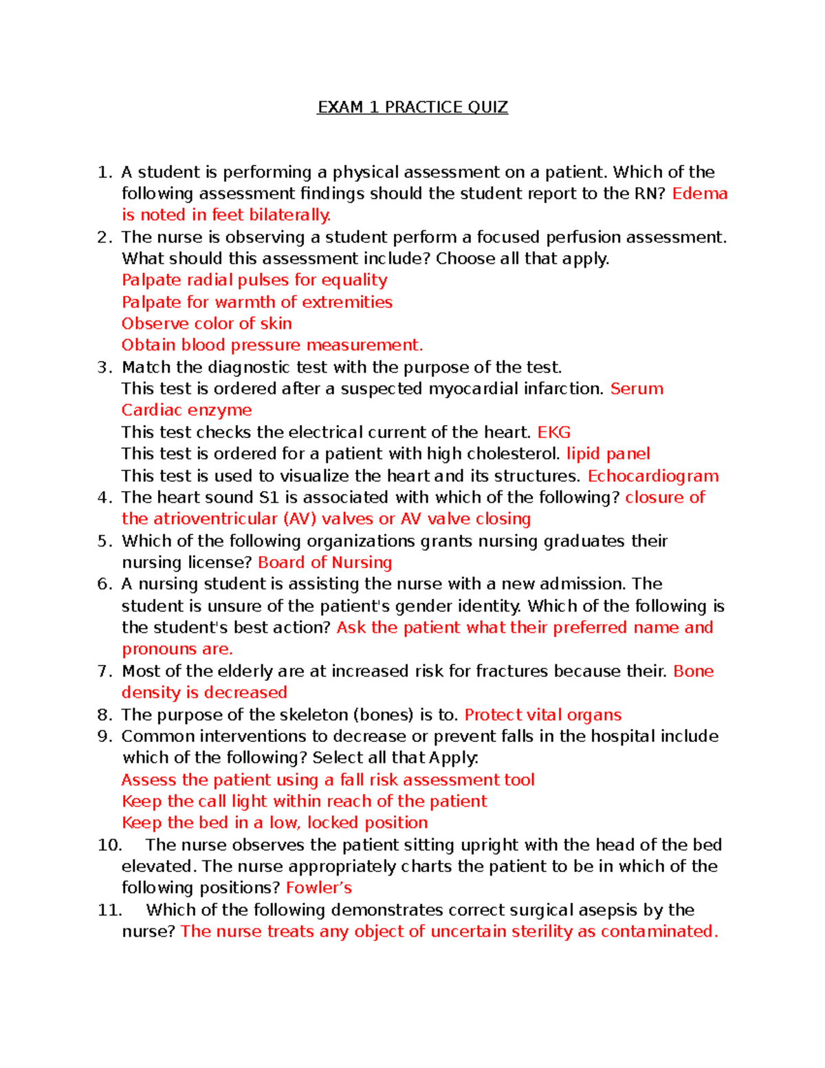 Nursing 101: Exam 1 Practice Quiz & Key Concepts Review Guide - Studocu