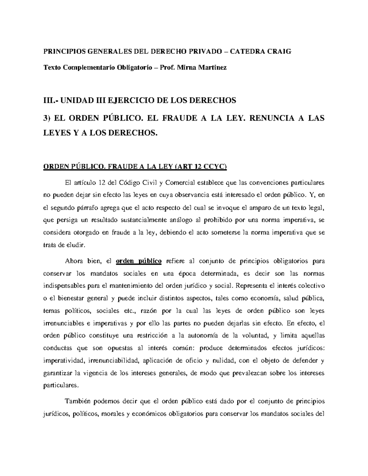 015 - Unidad III Ejercicio 3: Fraude a la Ley y Orden Público - Studocu