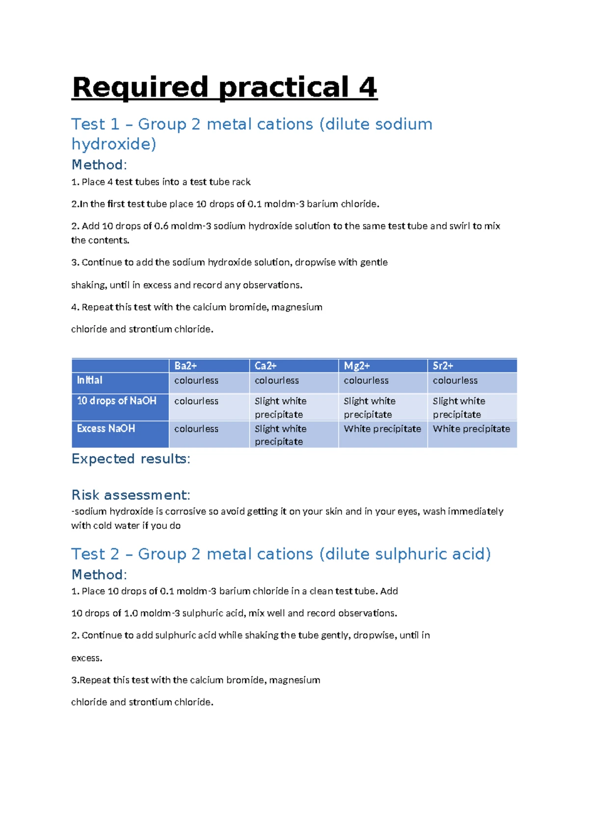 CPAC Practical Feedback Sheet: Testing Organic Functional Groups - Studocu