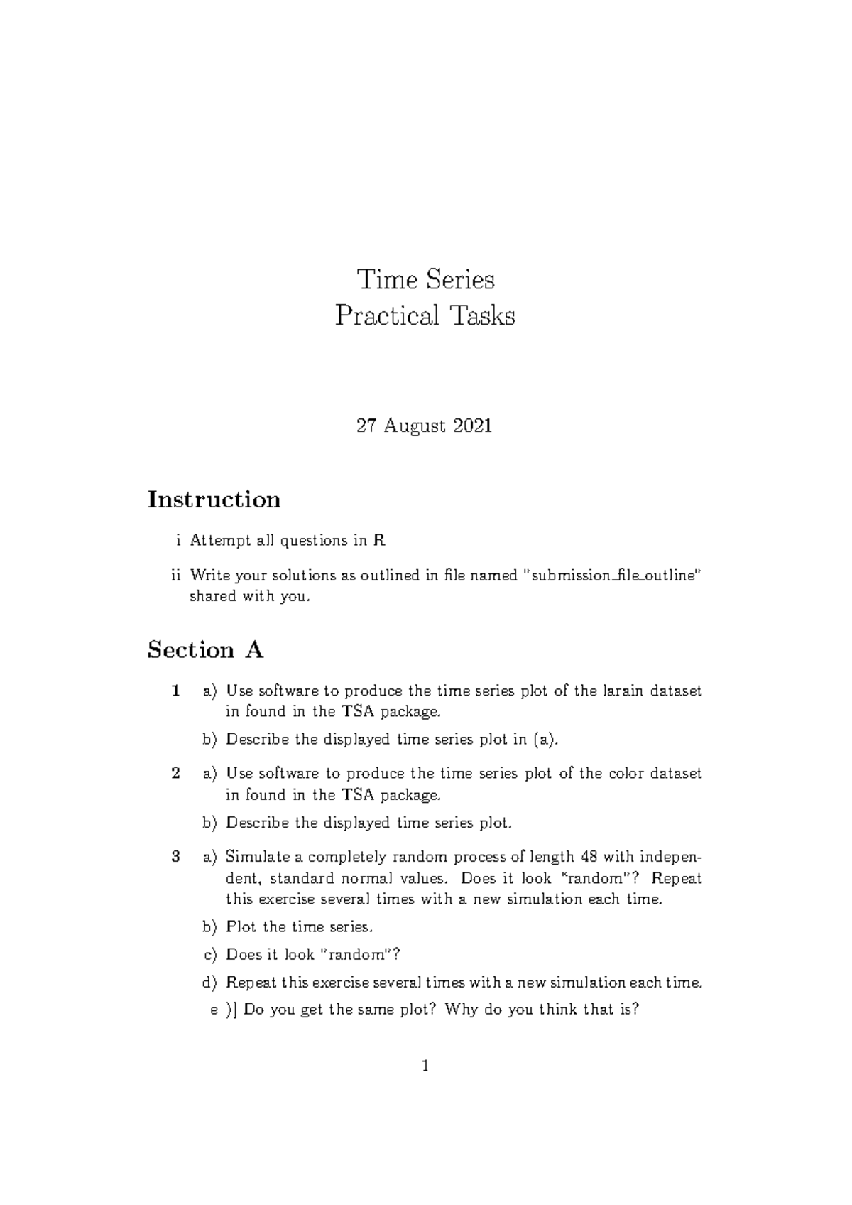 Practical task 1 - Time Series Practical Tasks 27 August 2021 ...