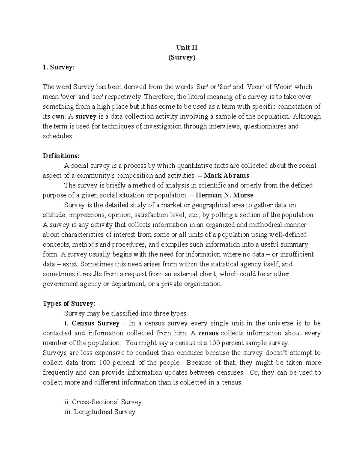 Survey Unit II - Comprehensive Overview of Survey Methodologies - Studocu