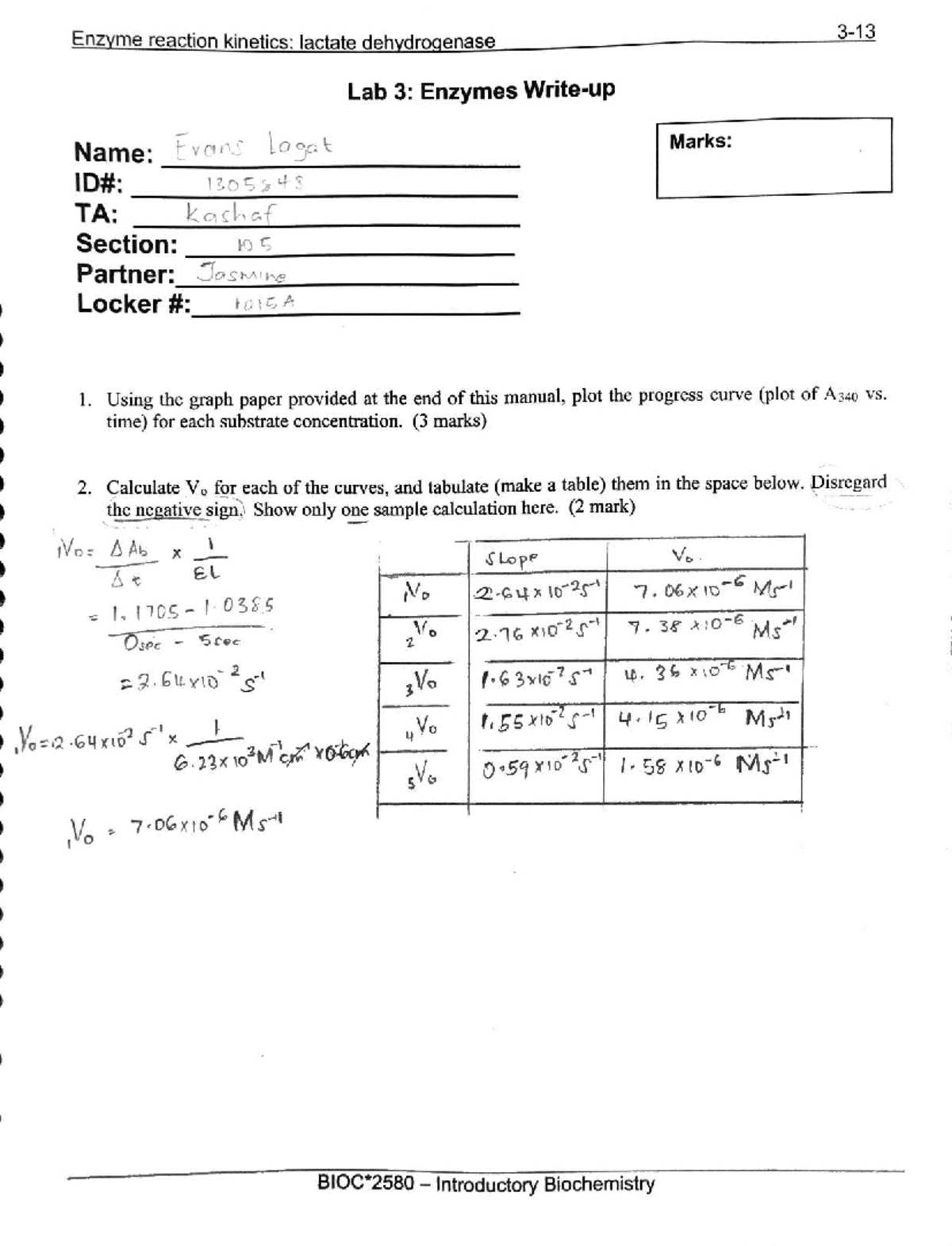 Lab 3: Enzyme Reaction Kinetics - Lactate Dehydrogenase Notes - Studocu