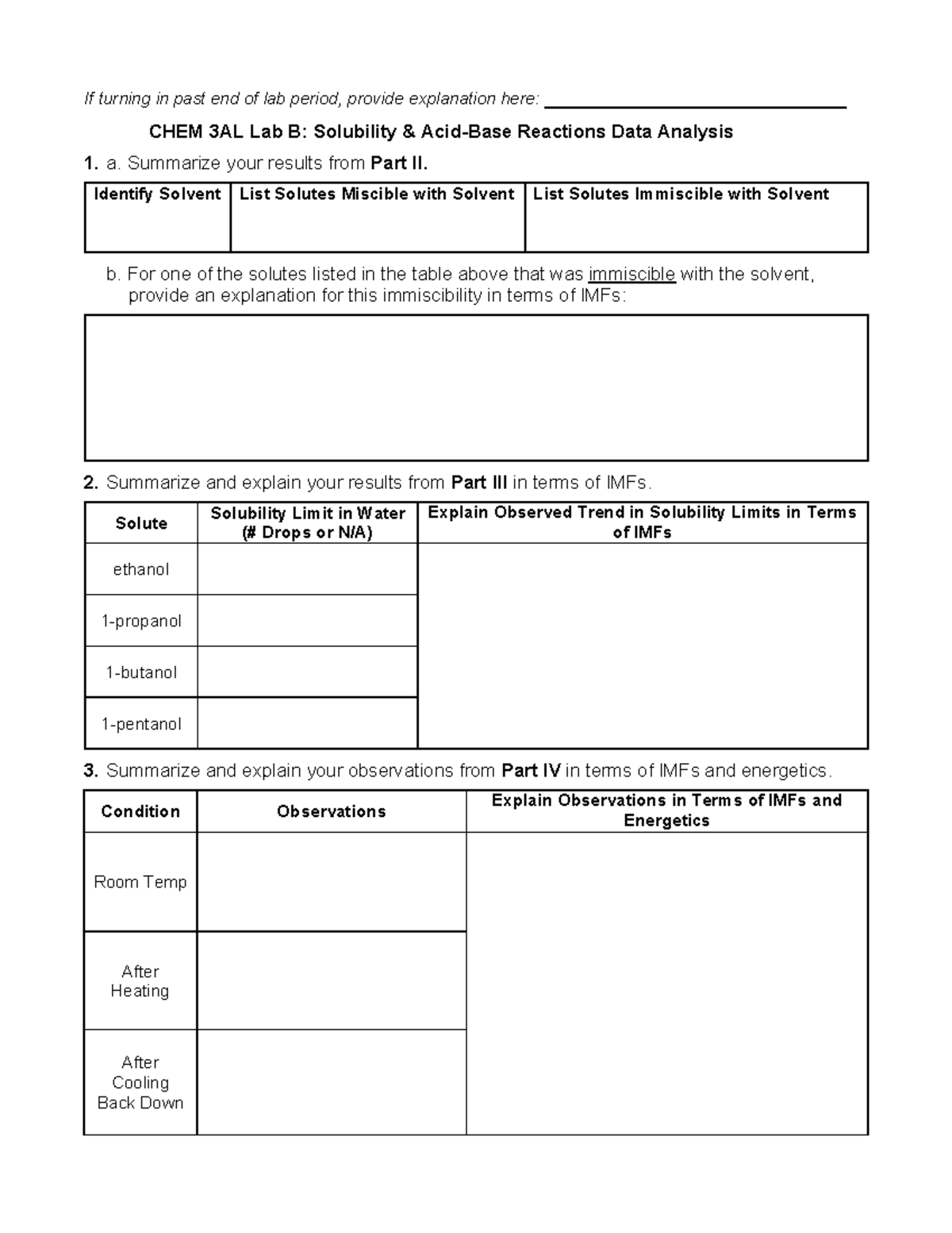 Data Analysis for CHEM 3AL Lab: Solubility, Chromatography, and - Studocu