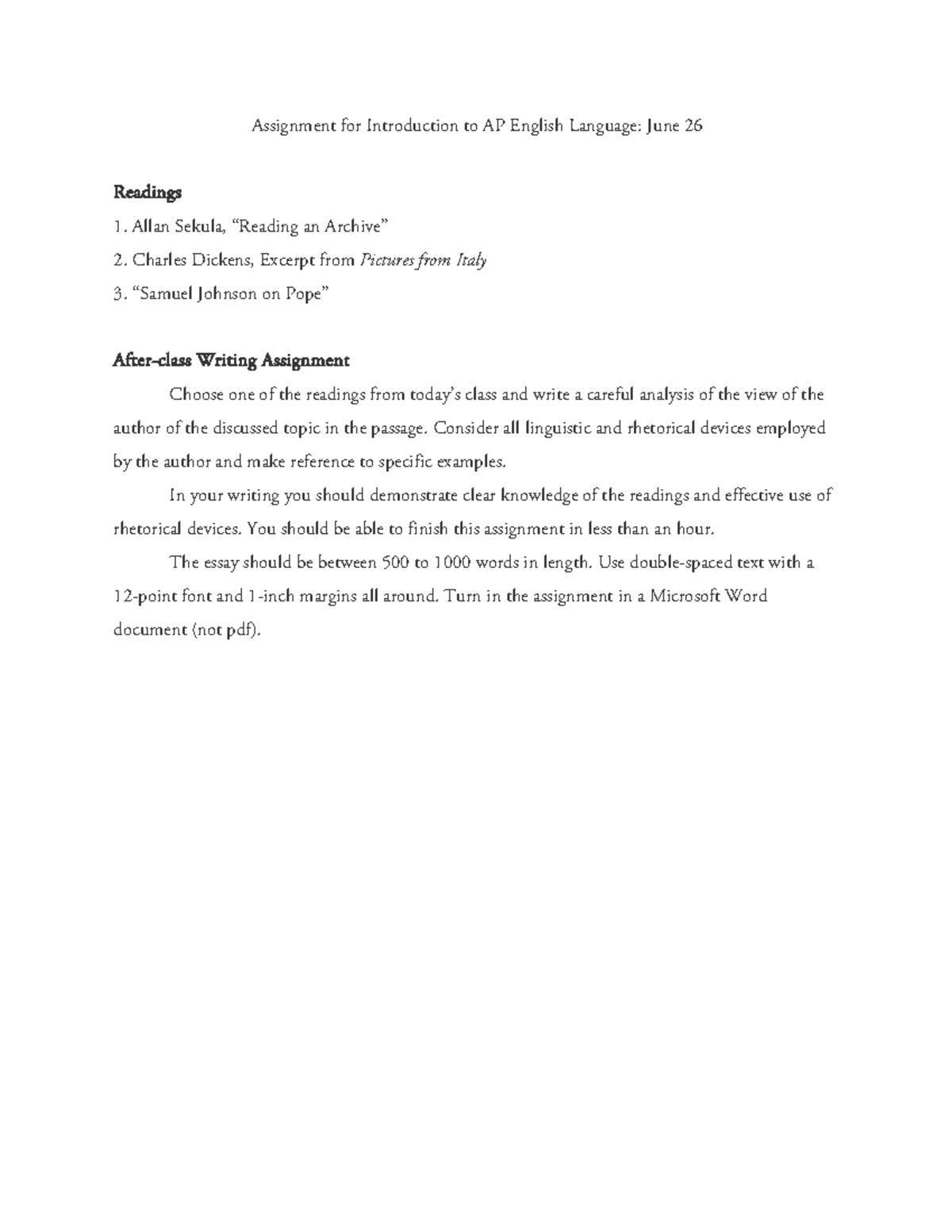6.26 AP English Language Assignment: Reading Analysis Task - Studocu