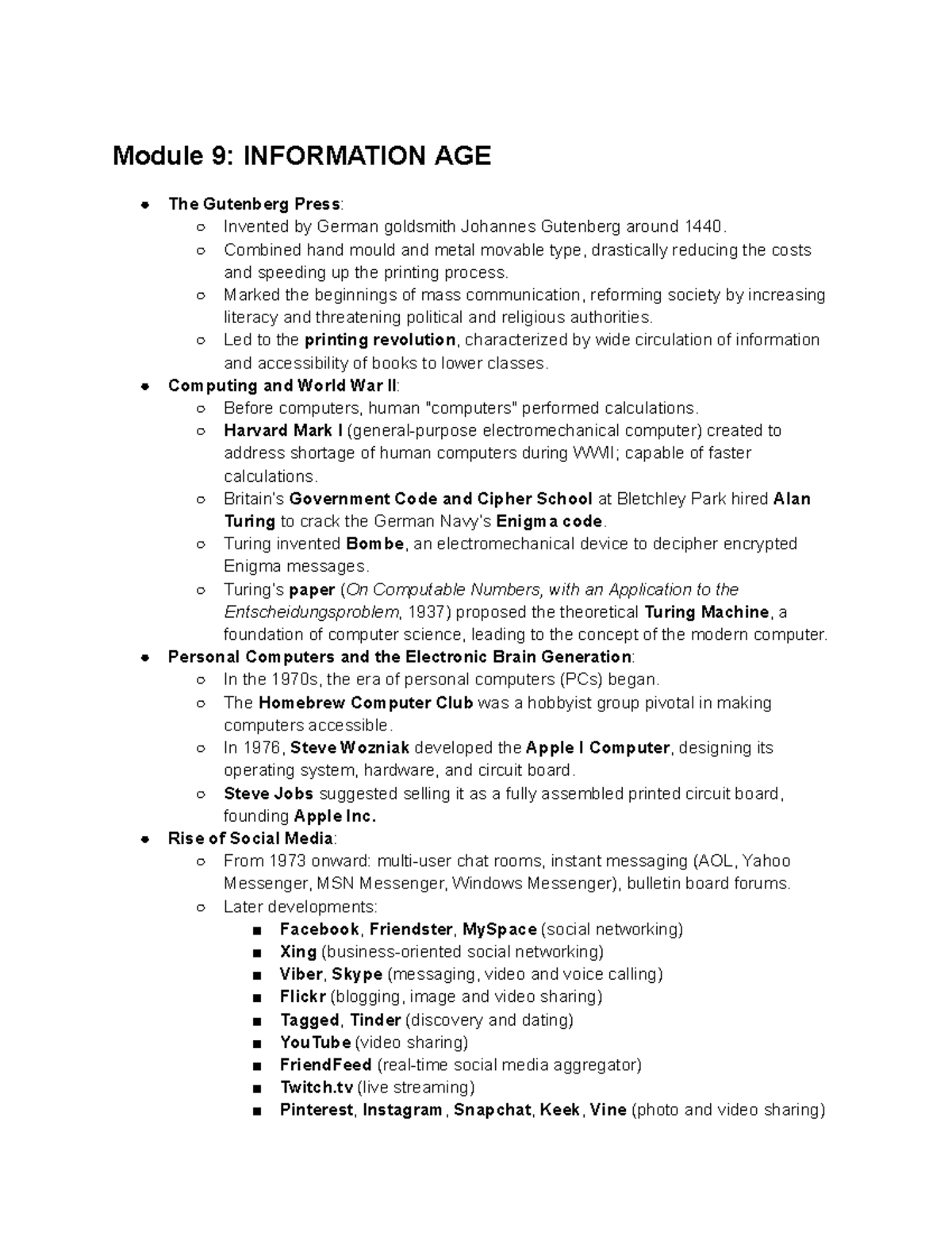 SSTS Module 9-10: The Information Age & Nanotechnology Overview - Studocu