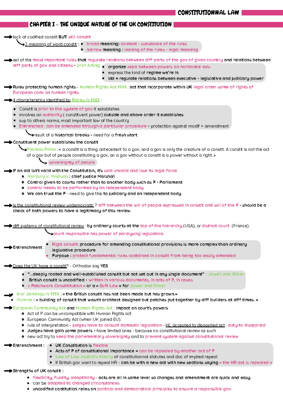 Constitutional Law (LAW101) Chapter I: The Unique Nature of the UK ...