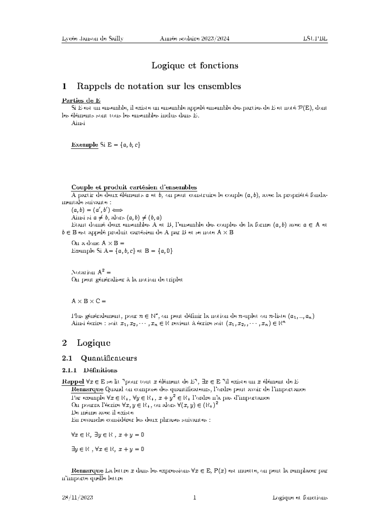 Logique et Fonctions 1 - Rappels de Notation et Concepts Essentiels ...