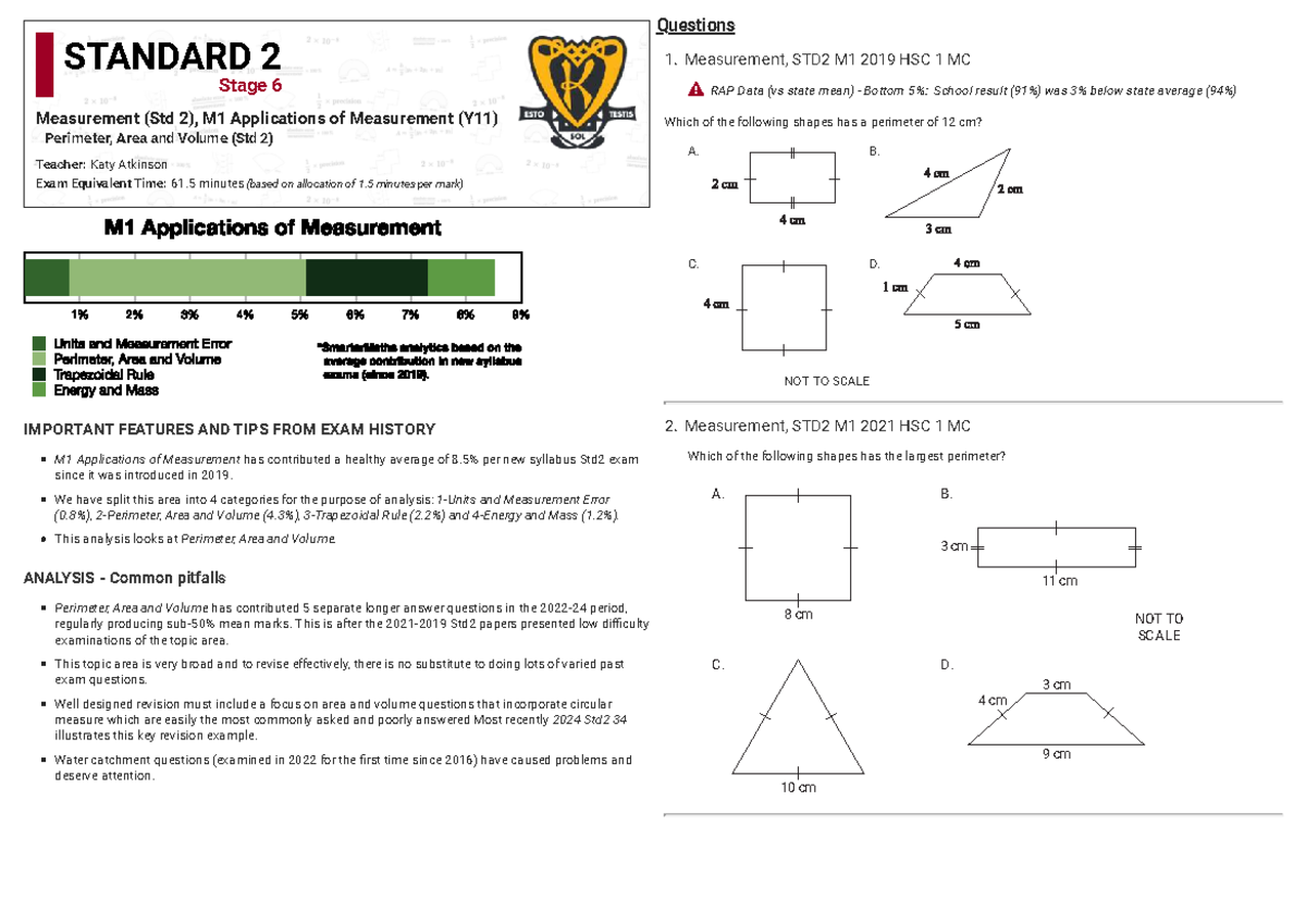 PAV HSC Questions: Measurement Analysis for Std 2 M1 - Studocu