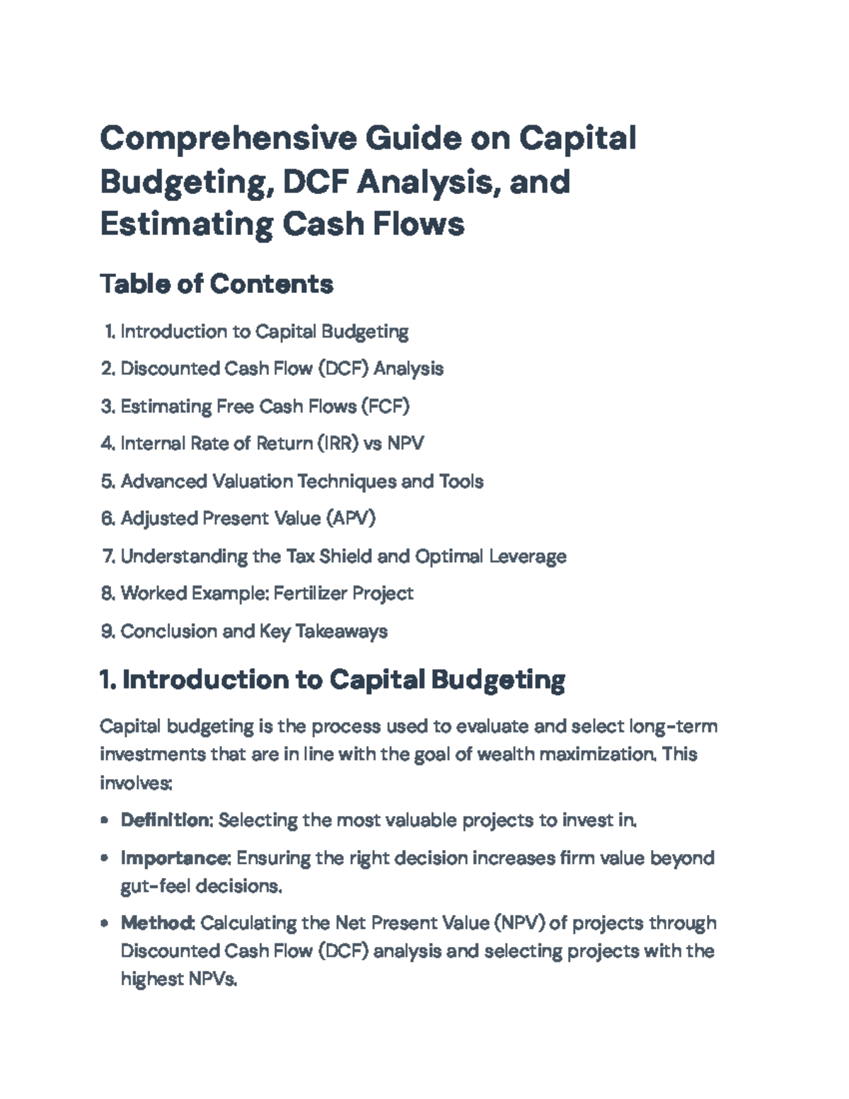 Capital Budgeting and DCF Analysis: A Comprehensive Guide - Studocu