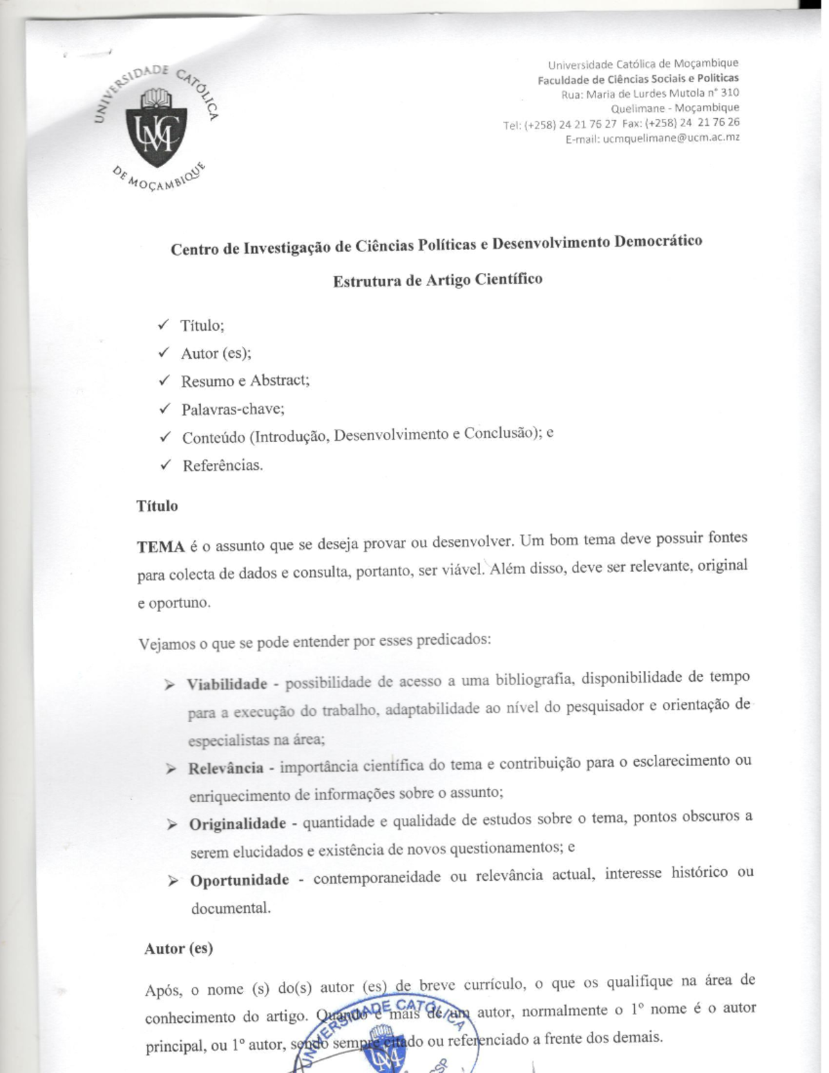 Estrutura de Artigo - Diretrizes UCM-FCSP - Studocu