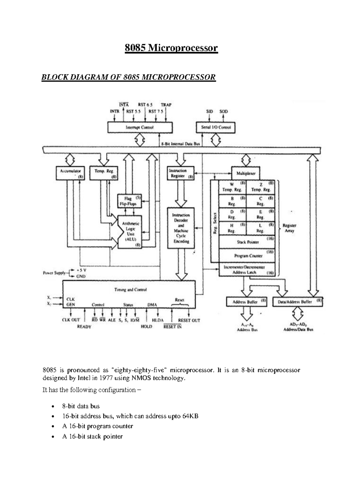 CAAL (UNIT-5) - 8085 Microprocessor Block Diagram and Functional Units ...