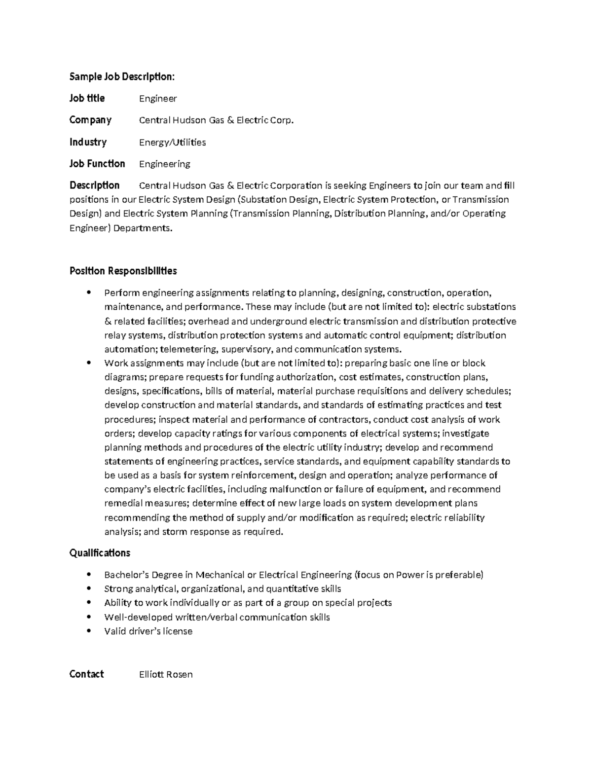 Job Description for Engineer Position at CHG&E Corp - Engineering Roles ...