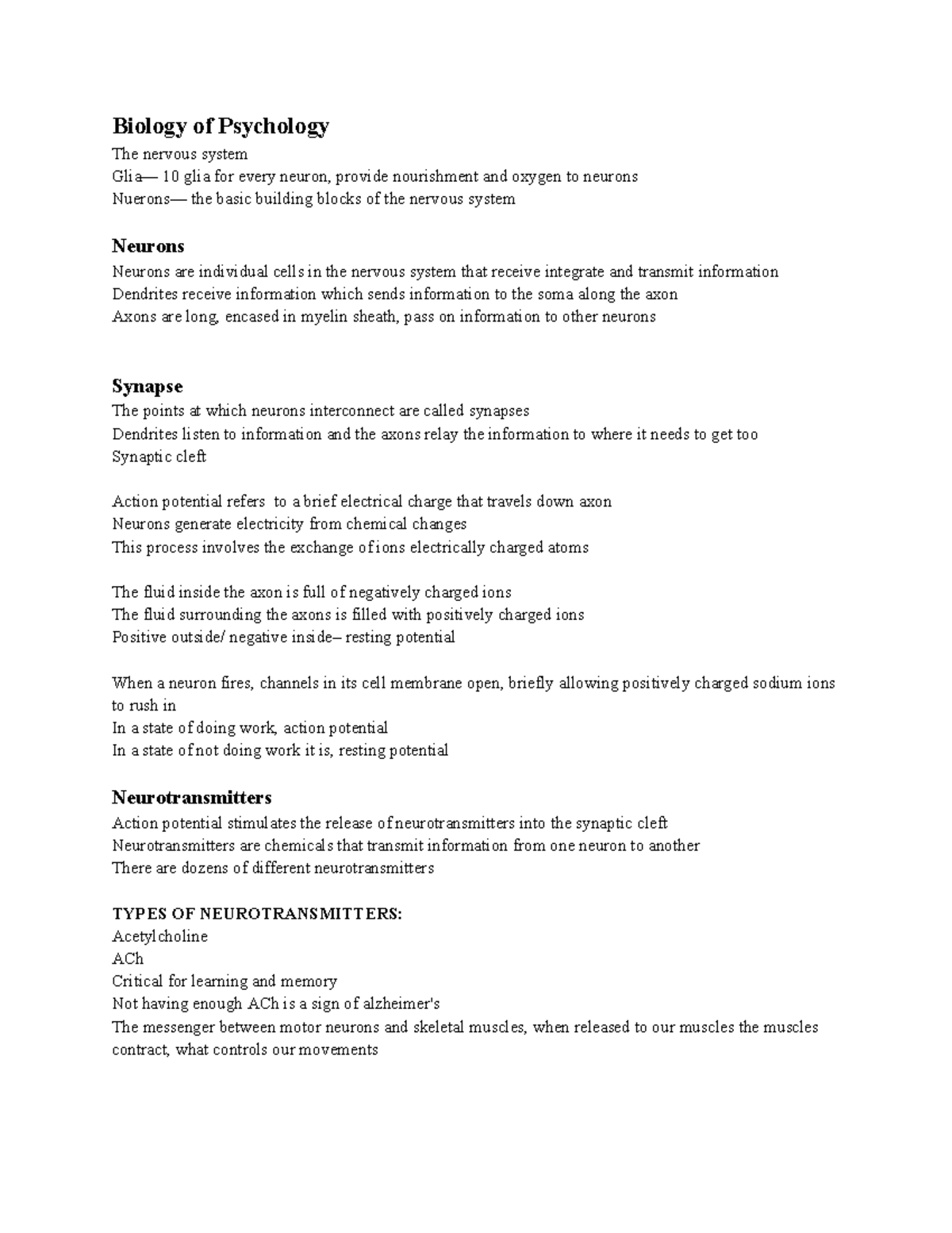 Introduction to Psychology (PSY): Nervous System & Brain Functions ...