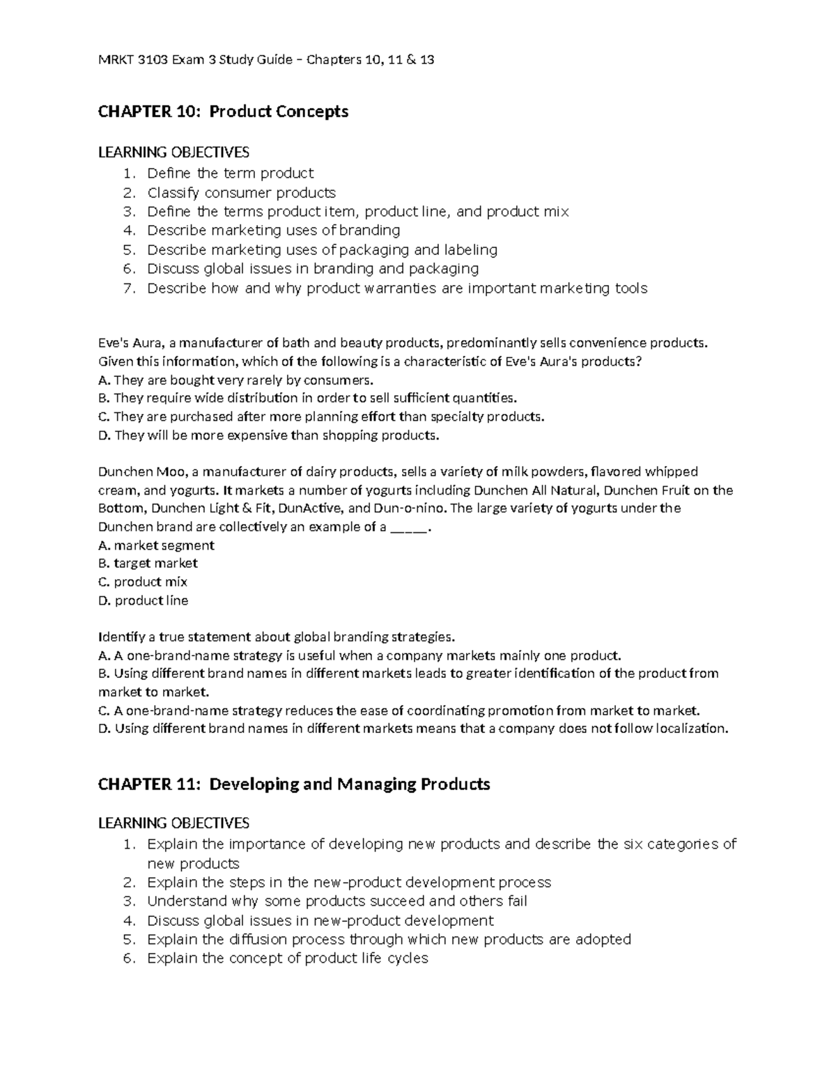 MRKT 3103 Final Exam Study Guide: Key Concepts from Chapters 10, 11 ...