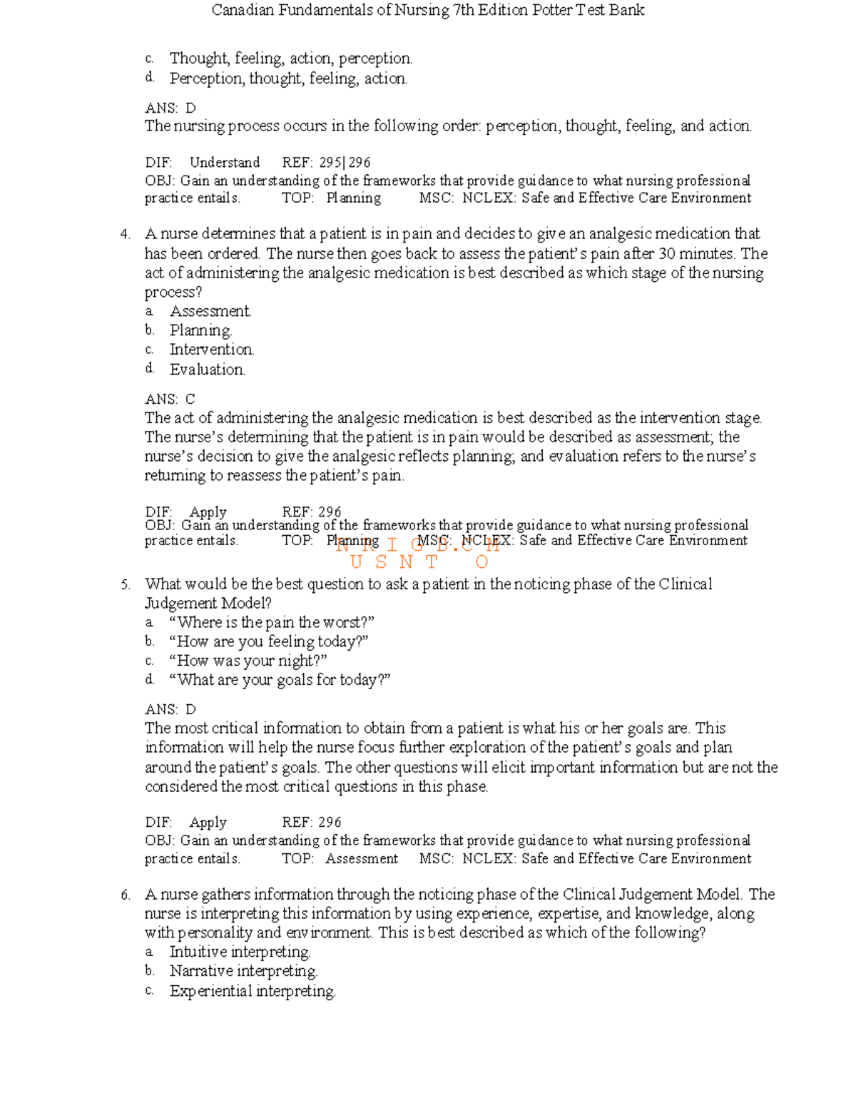 Canadian Fundamentals of Nursing 7th Ed. Potter Test Bank - Studocu