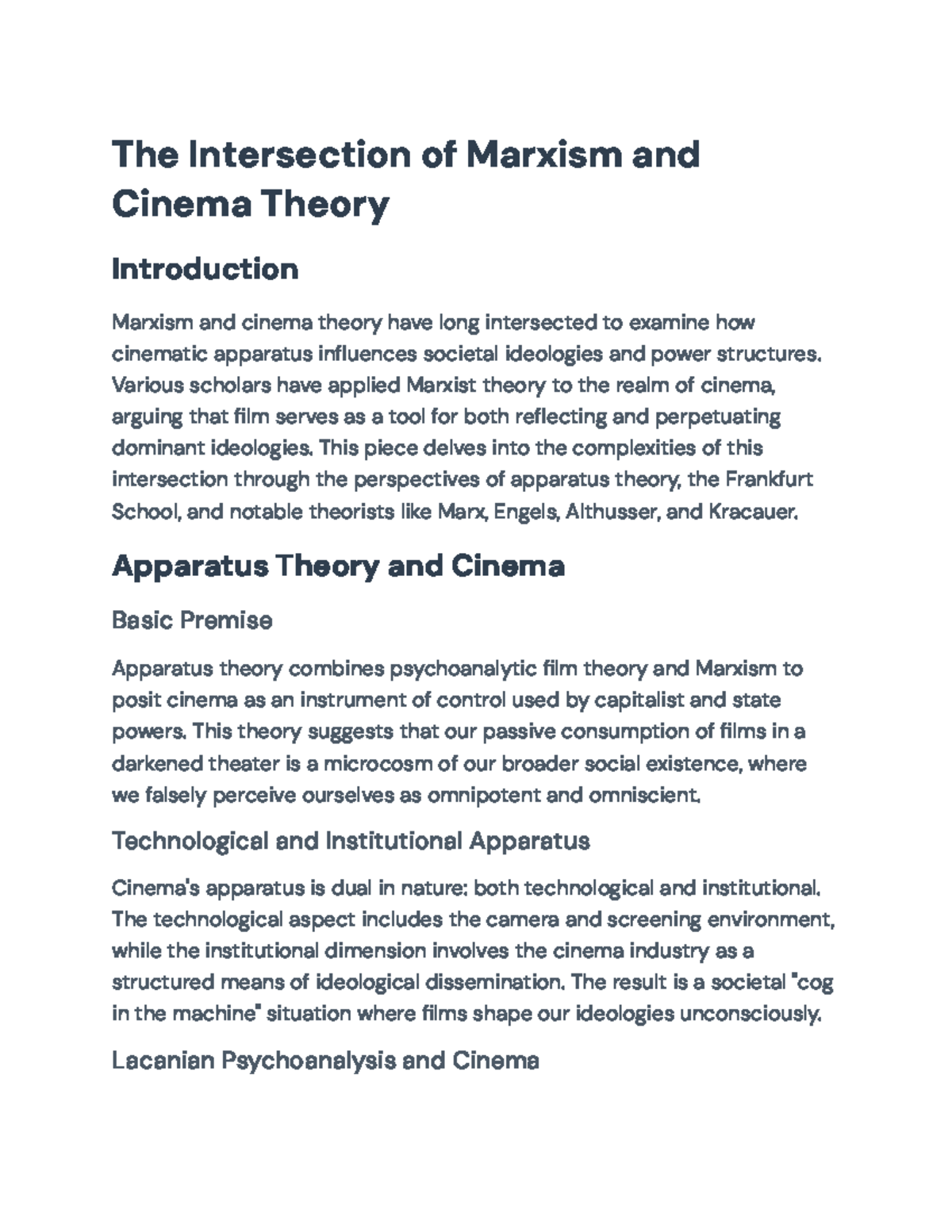 Marxism and Cinema Theory: Critical Analysis of Ideological ...