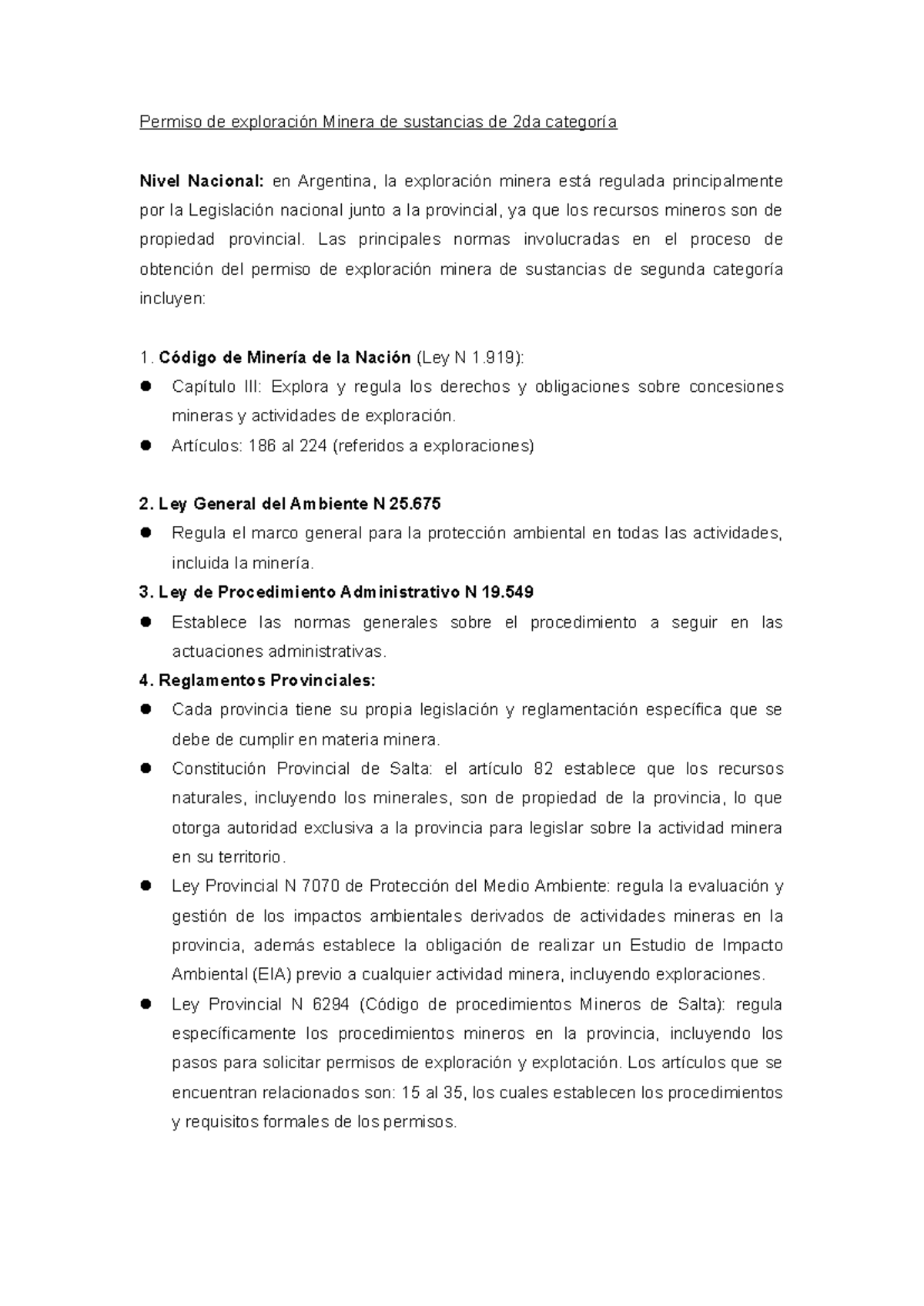Permiso de Exploración Minera de 2da Categoría en Argentina.docx - Studocu