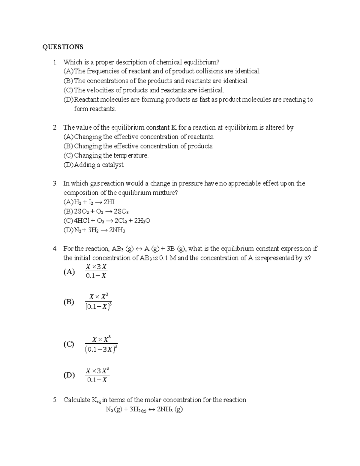SI Test Revision: Equilibrium and Reaction Rates Concepts - Studocu