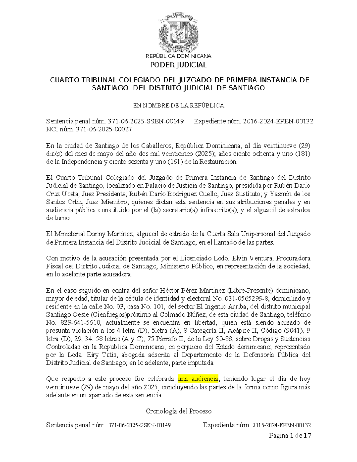 Sentencia Penal NCI 371-06-2025-SSEN-00149: Héctor Pérez Martínez - 5 ...