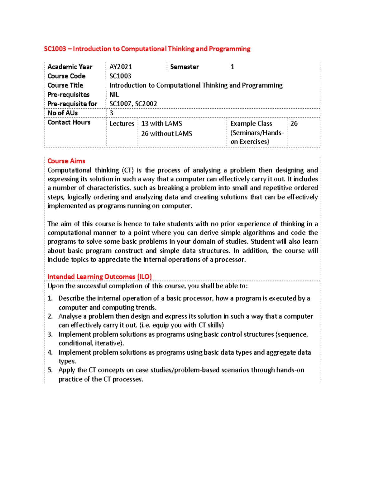SC1003 Lecture Notes on Computational Thinking & Programming - Studocu