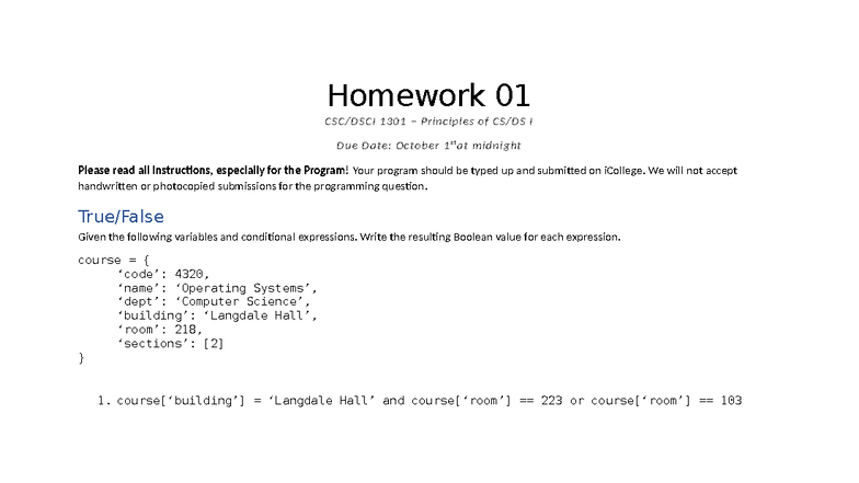 Homework 01: Programming Principles of I (Course 1301) - Studocu
