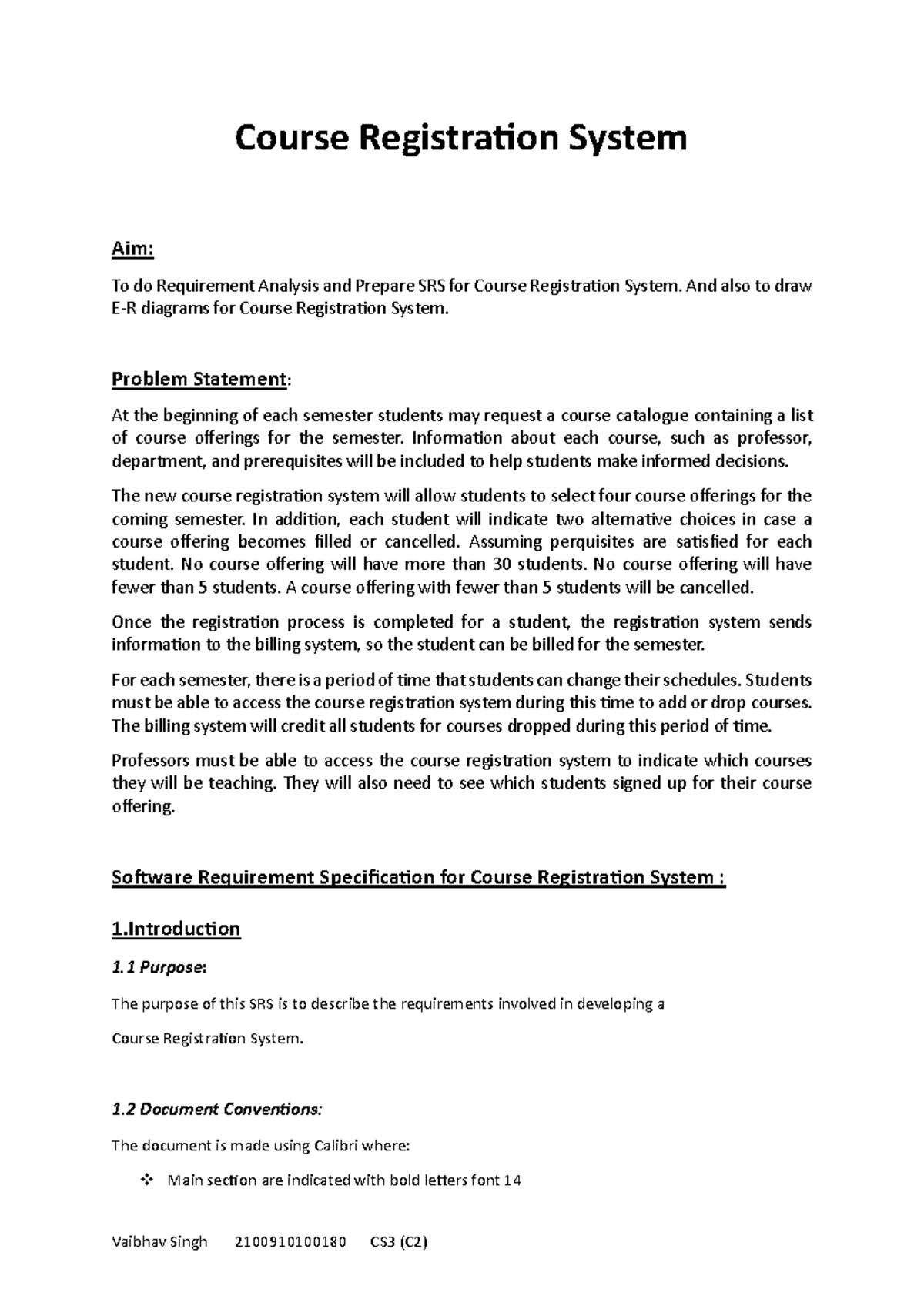 SRS for Course Registration System (CRS) - Final Document - Studocu