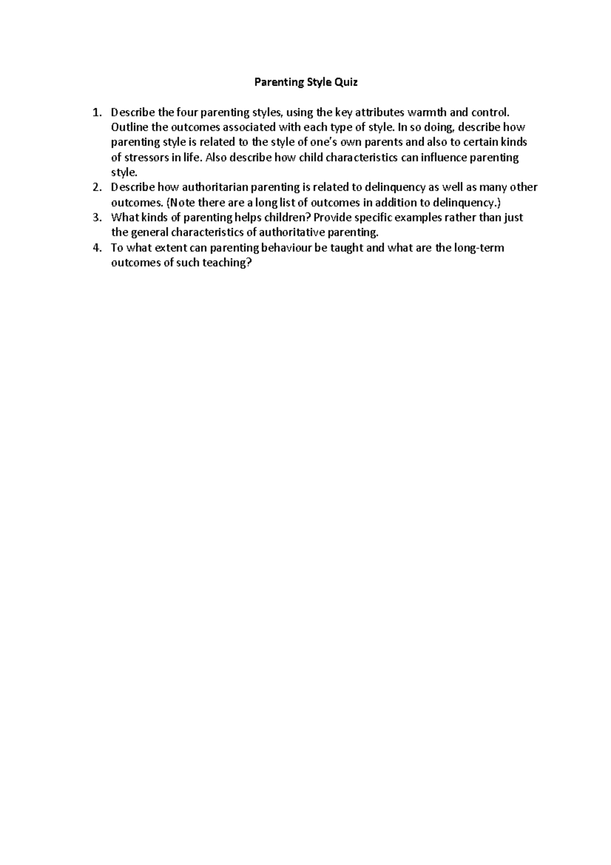 Parenting Style Quiz - given by lecturer - Parenting Style Quiz ...