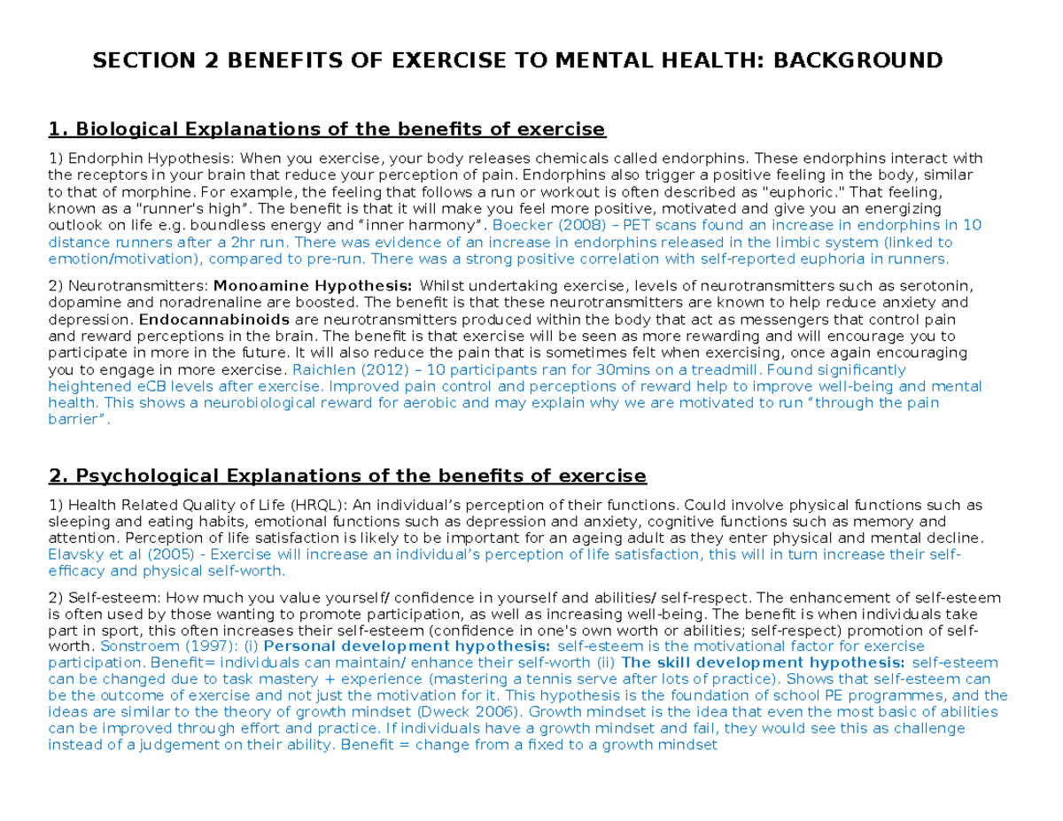 Section 2: Benefits of Exercise to Mental Health - Insights and ...