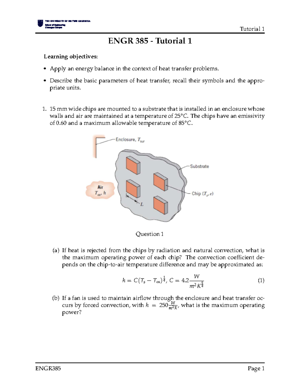 Tutorial 1: Heat Transfer Analysis in ENGR 385 - Studocu