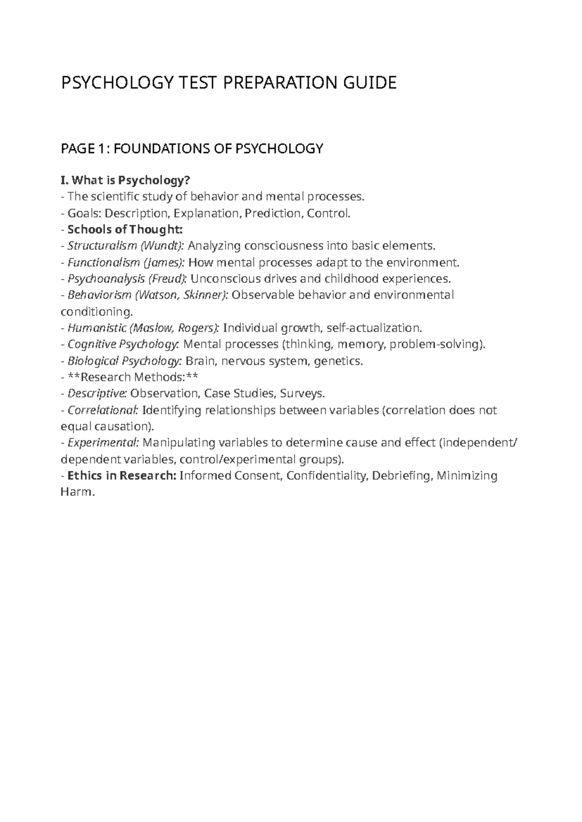 PSY 101 Final Exam Study Guide: Foundations of Psychology - Studocu
