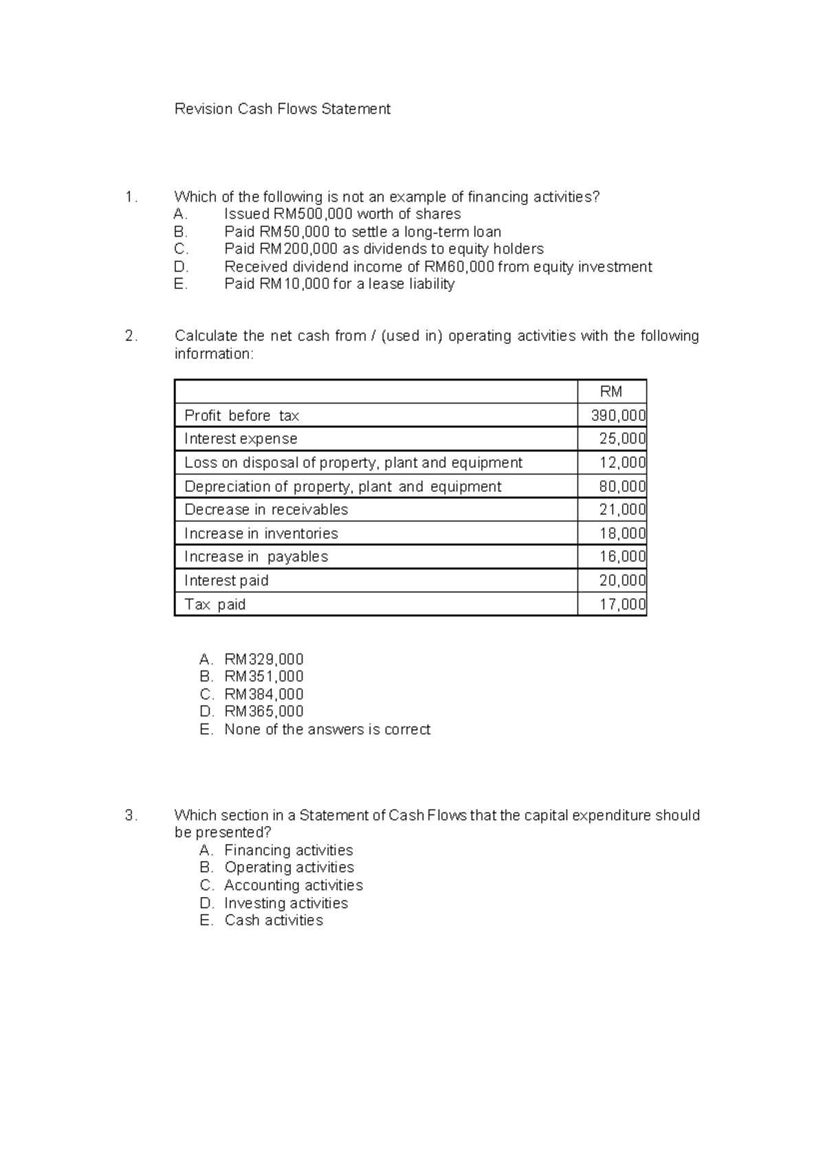 Final Exam - Revision on Cash Flow Statement Concepts - Studocu
