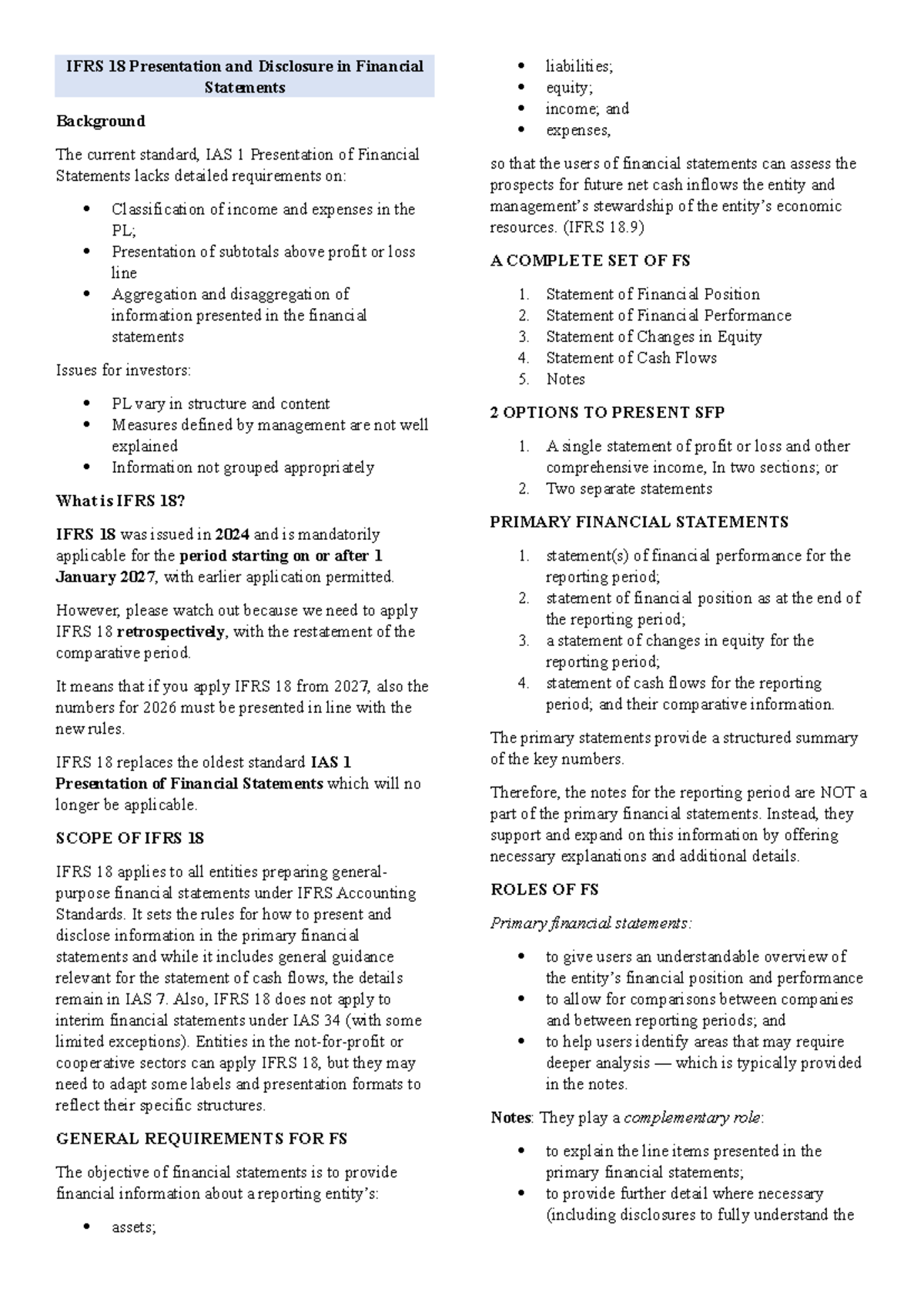 IFRS Updates: Presentation, Disclosure, and Financial Statements Notes ...