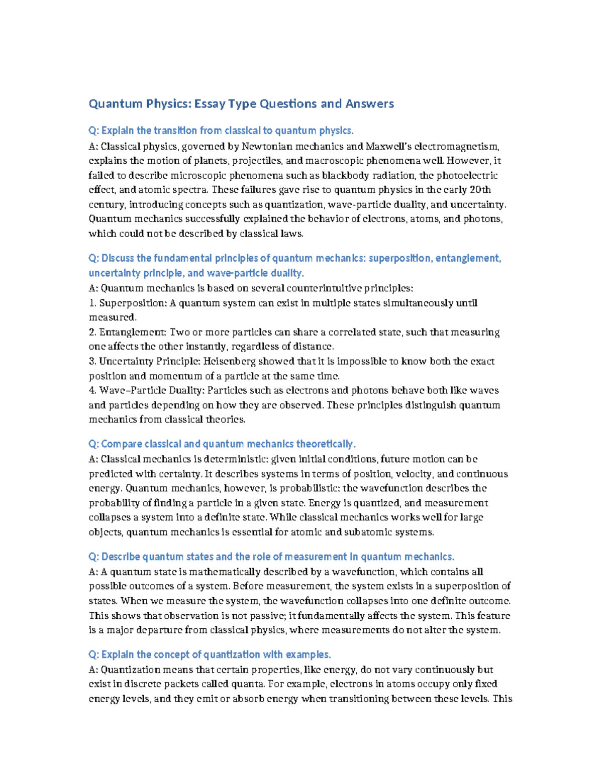 Quantum Physics: Unit I Long Answer Questions & Insights - Studocu
