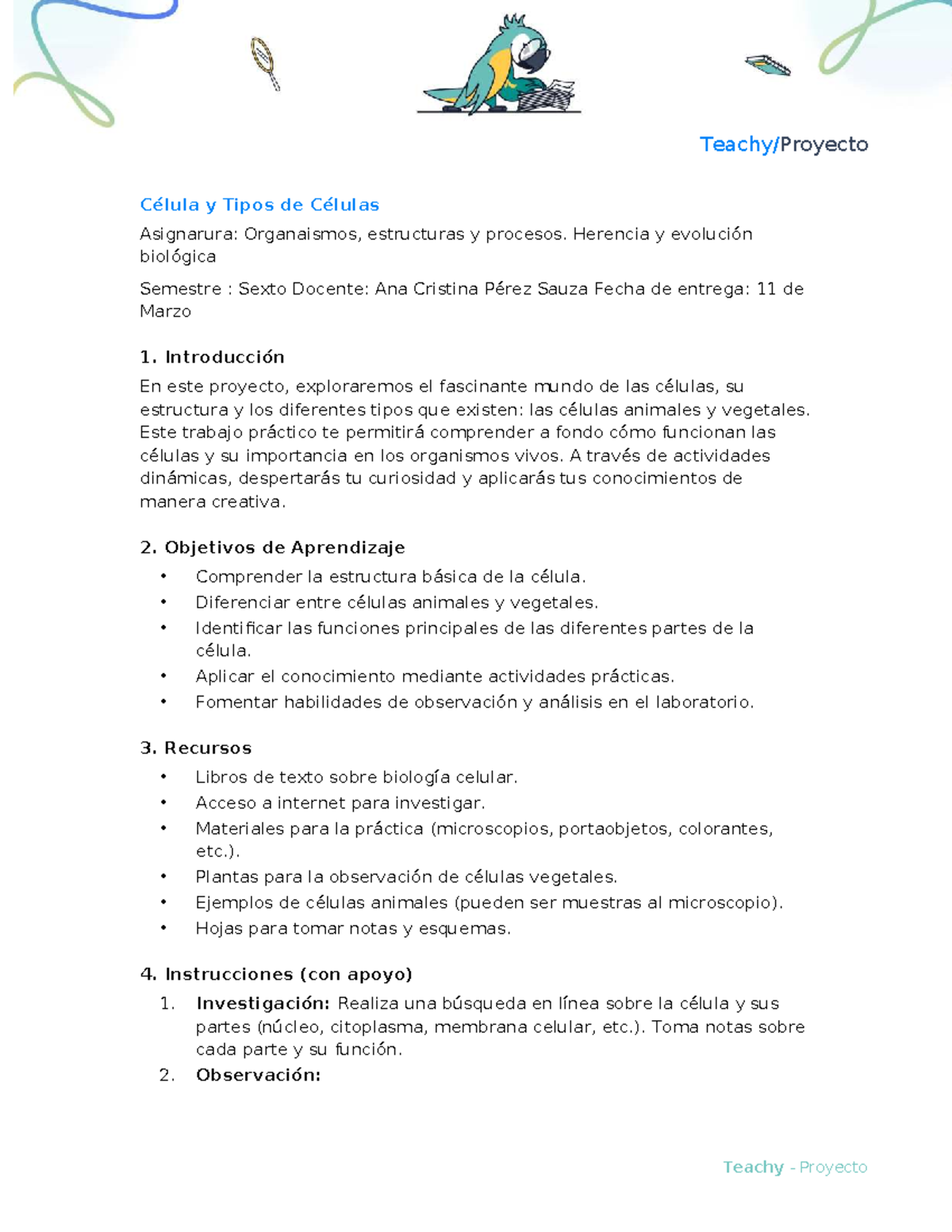 Proyecto de Células y Tipos de Células - Biología 6to Semestre - Studocu