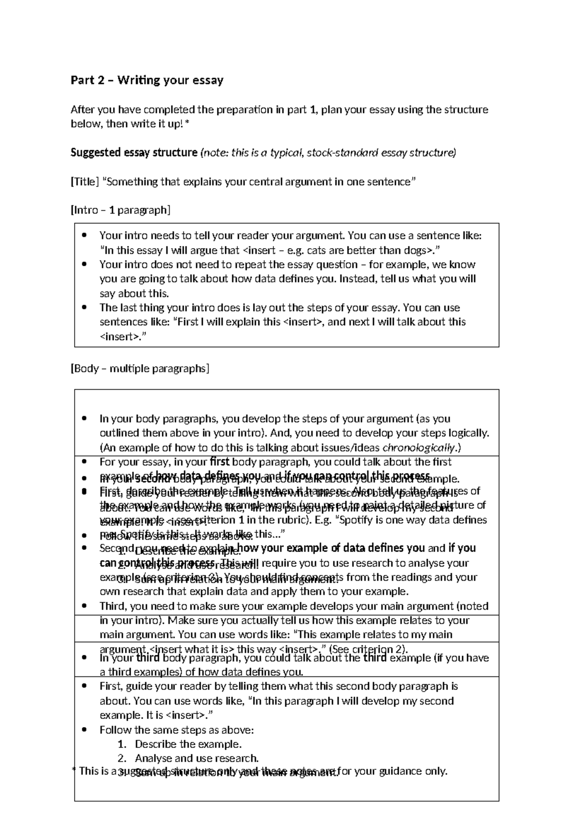 Major Essay Guidelines Part 2: Structuring Your Argument - Studocu