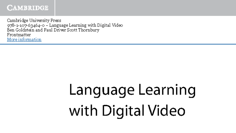 Language Learning with Digital Video: A Practical Guide - Studocu