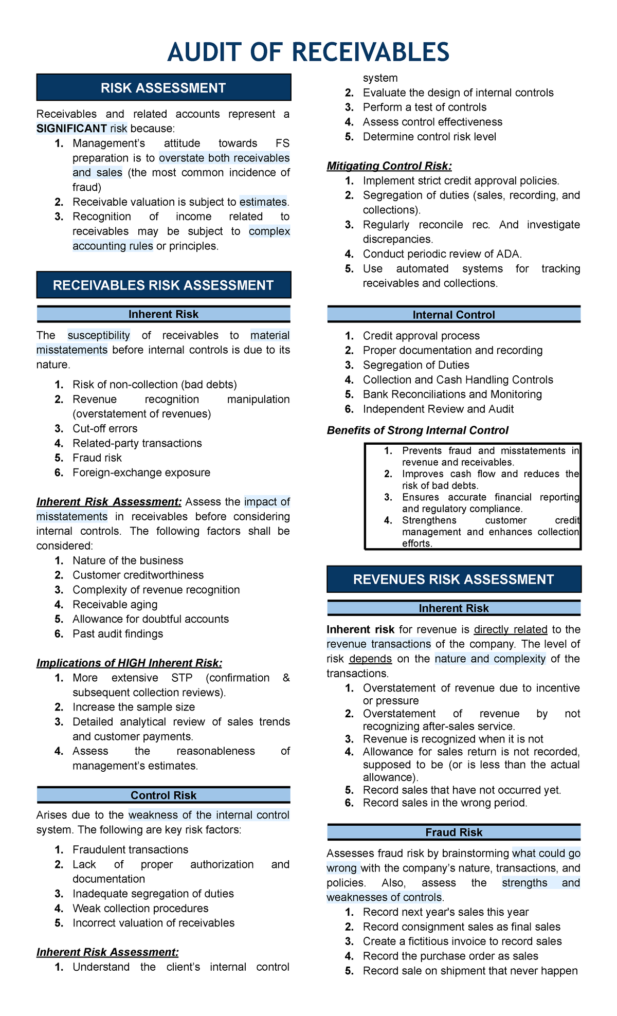 CH3 - Audit of Receivables Risk Assessment and Control Measures - Studocu