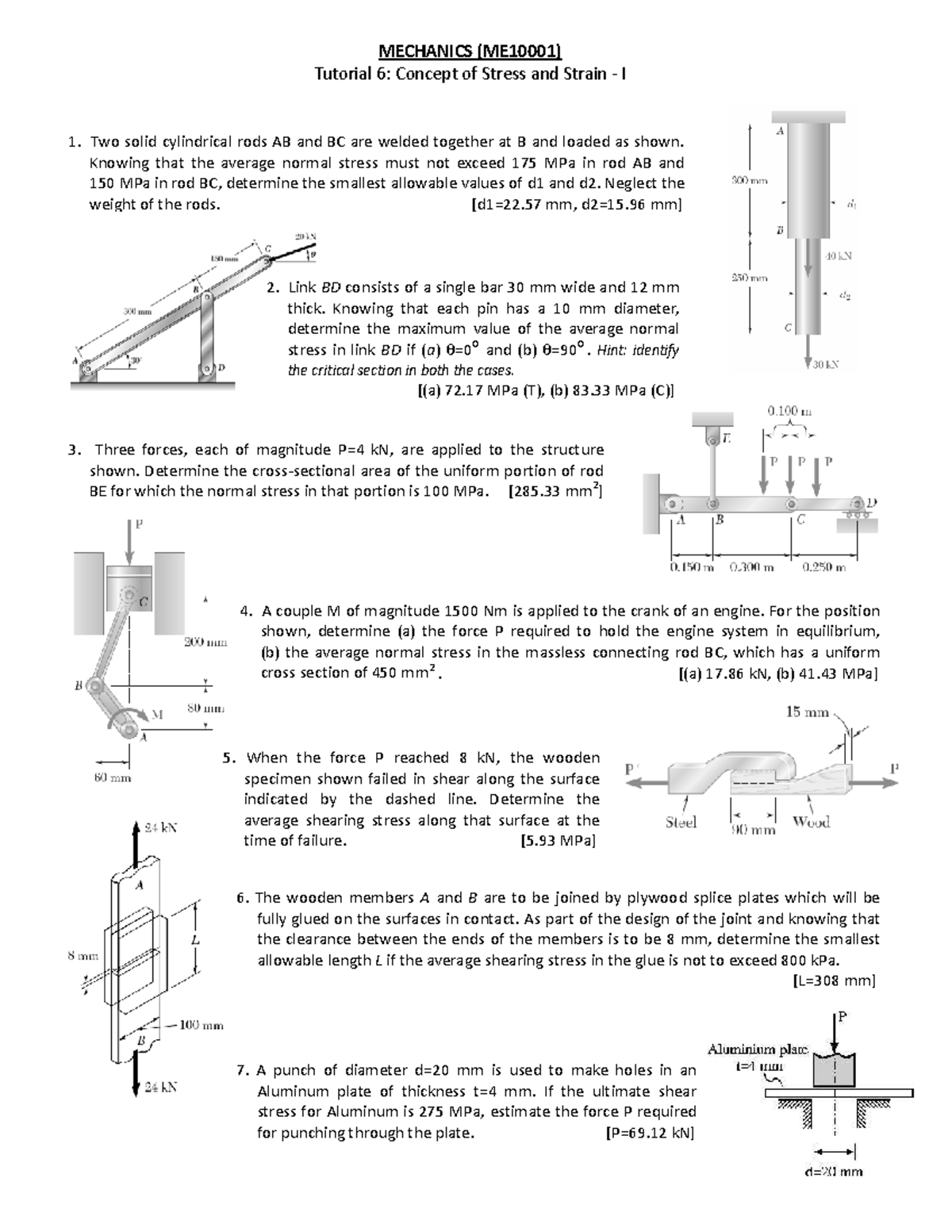 MECHANICS Tutorial 6: Stress and Strain Concepts Analysis - Studocu